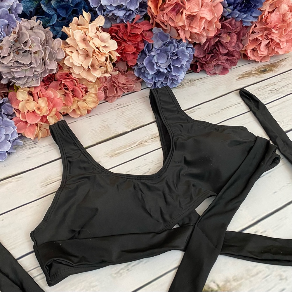 Sexy Black Criss Cross Bikini with Bandage Bottoms - Picture 9 of 16